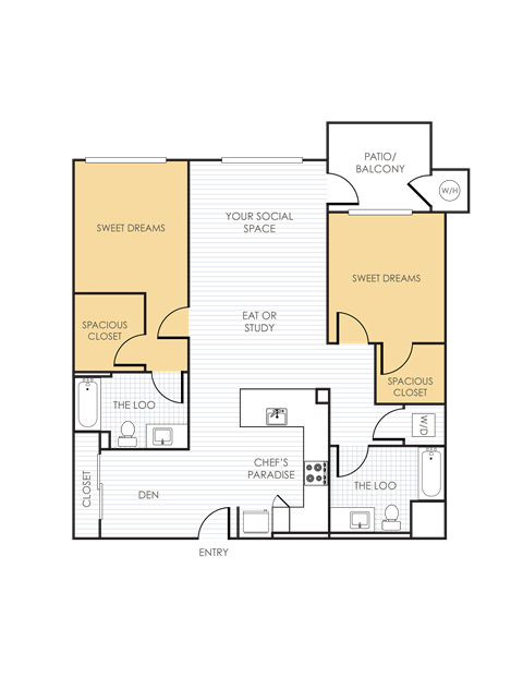 Floor plan for 2 beds, 2 baths, 1183 sqft